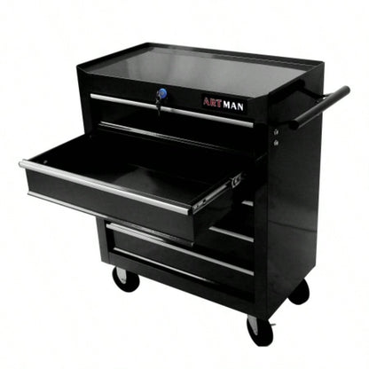 5 Drawer Chest, Storage Cabinet Garage Storage with 4 Wheels and Locking System, BLACK