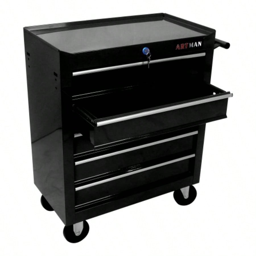 5 Drawer Chest, Storage Cabinet Garage Storage with 4 Wheels and Locking System, BLACK