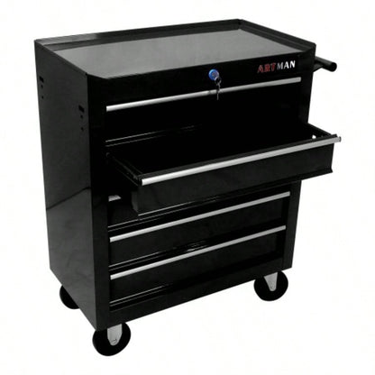 5 Drawer Chest, Storage Cabinet Garage Storage with 4 Wheels and Locking System, BLACK