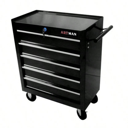 5 Drawer Chest, Storage Cabinet Garage Storage with 4 Wheels and Locking System, BLACK