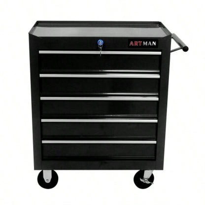 5 Drawer Chest, Storage Cabinet Garage Storage with 4 Wheels and Locking System, BLACK