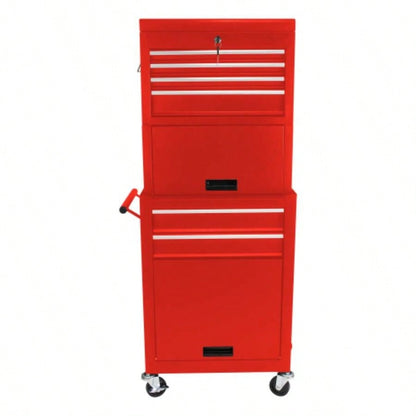 Cabinet on Wheels, 6 - Drawer Lockable Rolling Chest/ 4 Universal Wheels, 2 in 1 Detachable Box Storage Organizer Garage Workshop Repair Shop, BLUE