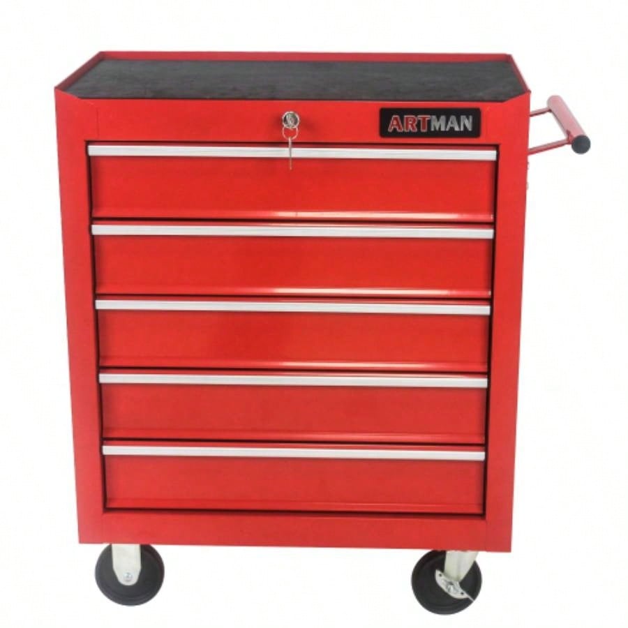 5 Drawer Chest, Storage Cabinet Garage Storage with 4 Wheels and Locking System, BLACK