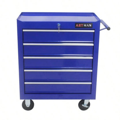 5 Drawer Chest, Storage Cabinet Garage Storage with 4 Wheels and Locking System, BLACK
