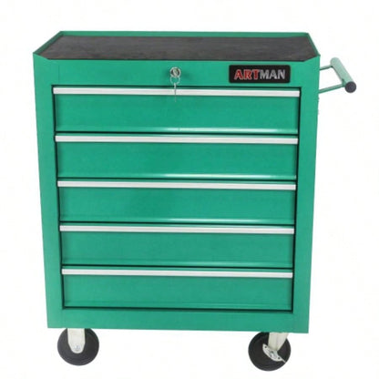5 Drawer Chest, Storage Cabinet Garage Storage with 4 Wheels and Locking System, BLACK