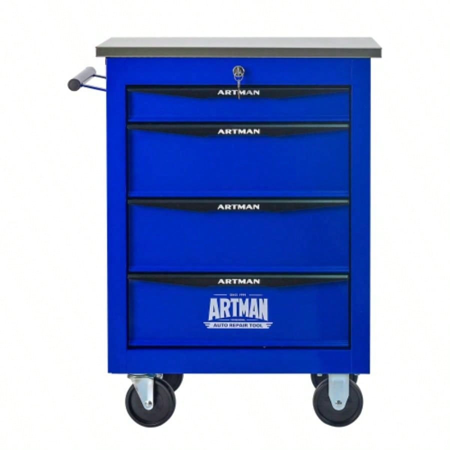 4 Drawers Multifunctional Cart with Wheels, Metal Rolling Cart Storage Garage Workshop Warehouse Repair Shop - With Stainless Steel Roof - BLACKBLUE