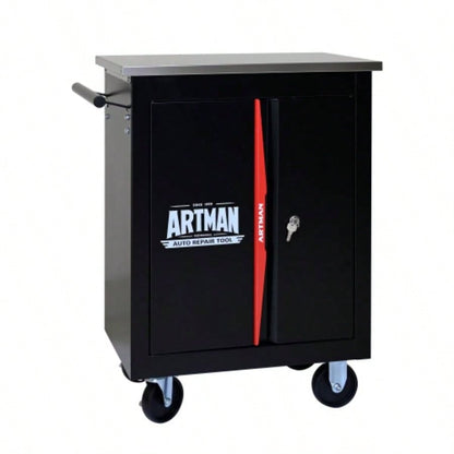 4 Drawers Multifunctional Cart with Wheels, Metal Rolling Cart Storage Garage Workshop Warehouse Repair Shop - With Stainless Steel Roof - BLACKBLUE
