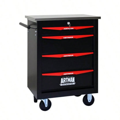 4 Drawers Multifunctional Cart with Wheels, Metal Rolling Cart Storage Garage Workshop Warehouse Repair Shop - With Stainless Steel Roof - BLACKBLUE