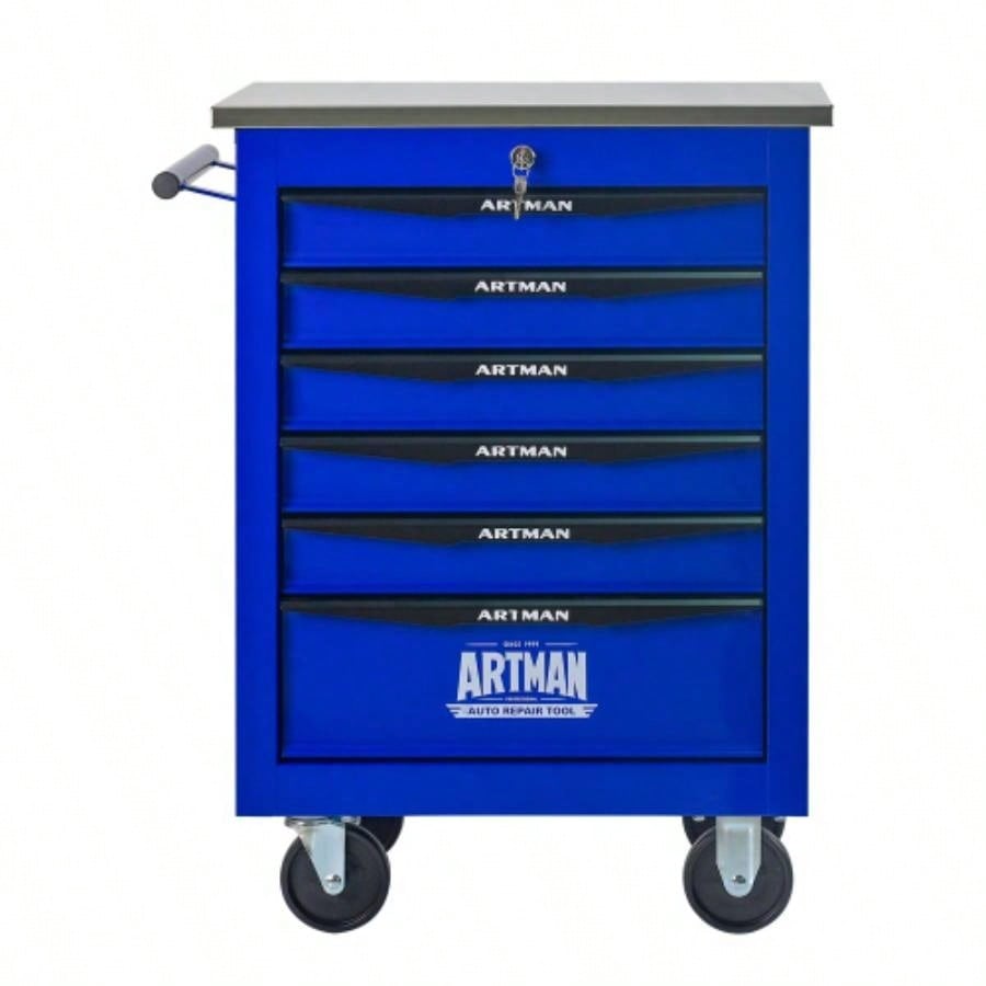 4 Drawers Multifunctional Cart with Wheels, Metal Rolling Cart Storage Garage Workshop Warehouse Repair Shop - With Stainless Steel Roof - BLACKBLUE