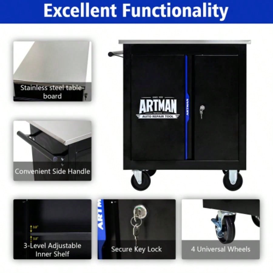 Movable Lockable Double Door Partition with Lock Multi - functional Hardware Storage Car Auto Repair Locker - BLAKBLUE