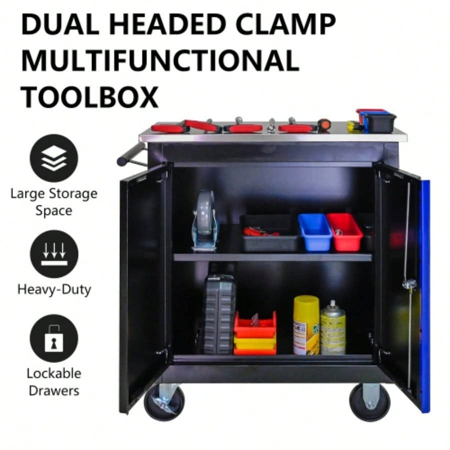 Movable Lockable Double Door Partition with Lock Multi - functional Hardware Storage Car Auto Repair Locker - BLAKBLUE