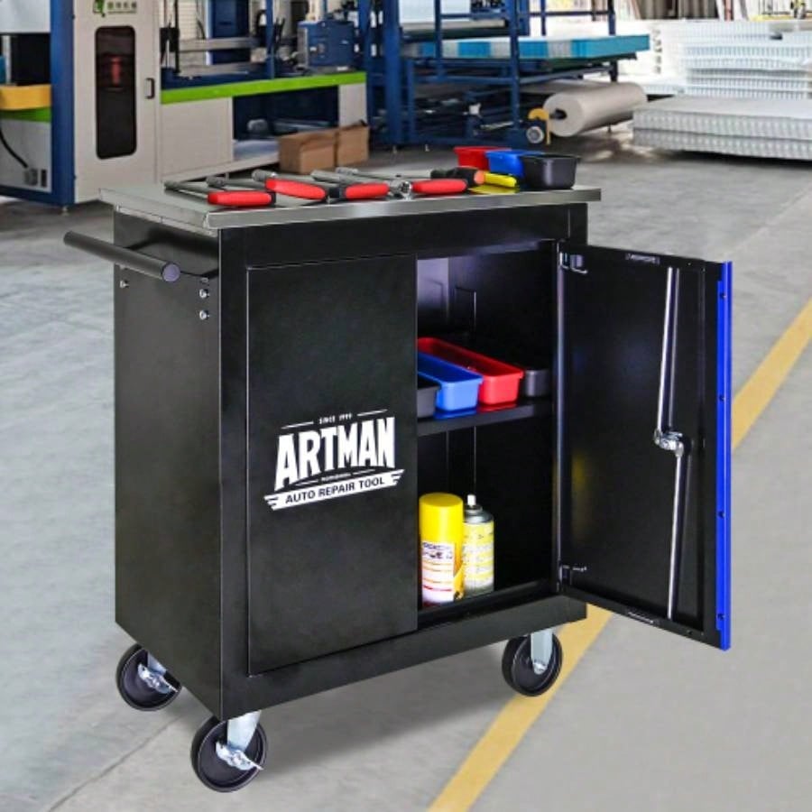 Movable Lockable Double Door Partition with Lock Multi - functional Hardware Storage Car Auto Repair Locker - BLAKBLUE