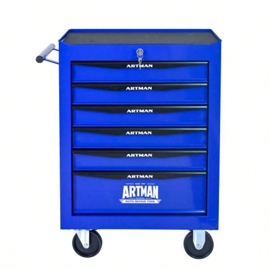 Rolling Metal Chest with 6 Drawers, 20 6 - Drawer Chest Cabinet with Ball Bearing Drawer Slides, Steel Storage Box Organizer - BLACKBLUE