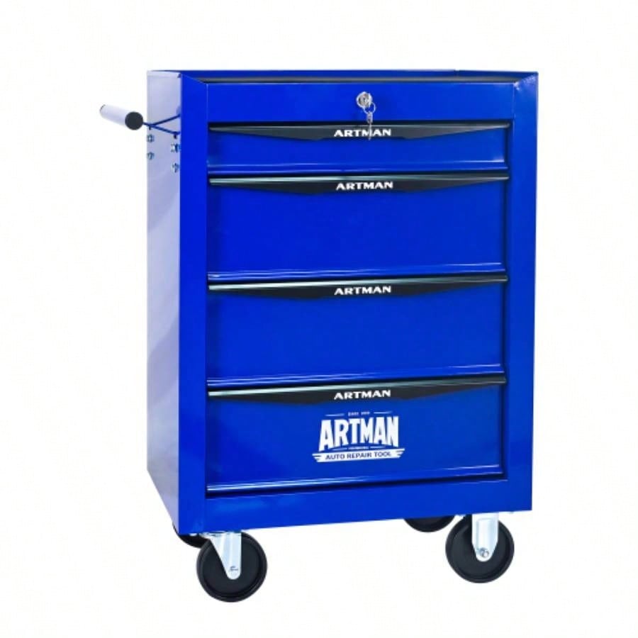 Rolling Metal Chest with 4 Drawers, 20 4 - Drawer Chest Cabinet with Ball Bearing Drawer Slides, Steel Storage Box Organizer - BLACKBLUE