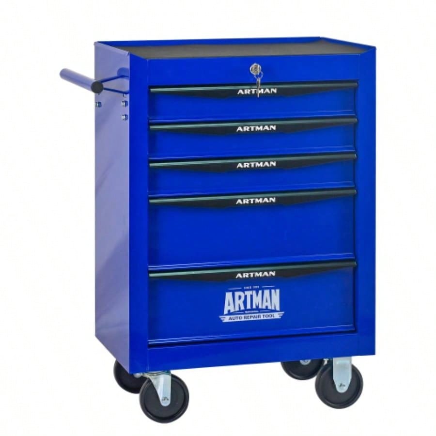 Rolling Metal Chest with 6 Drawers, 20 6 - Drawer Chest Cabinet with Ball Bearing Drawer Slides, Steel Storage Box Organizer - BLACKBLUE