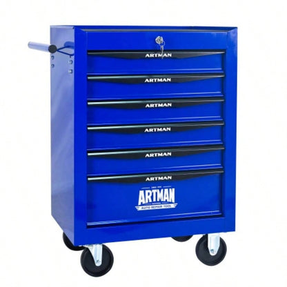 Rolling Metal Chest with 6 Drawers, 20 6 - Drawer Chest Cabinet with Ball Bearing Drawer Slides, Steel Storage Box Organizer - BLACKBLUE