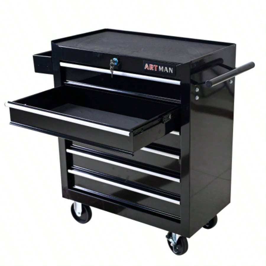 Rolling Chest, 6 Drawer Box with Wheels, Heavy Duty Industrial Service Cart Storage Organizer with Locking System, Rolling Box Organizer Garage, Repair Shop - BLACK