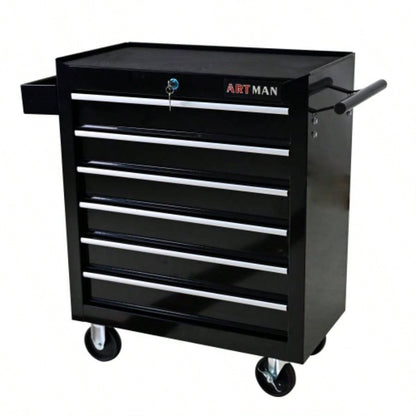 Rolling Chest, 6 Drawer Box with Wheels, Heavy Duty Industrial Service Cart Storage Organizer with Locking System, Rolling Box Organizer Garage, Repair Shop - BLACK