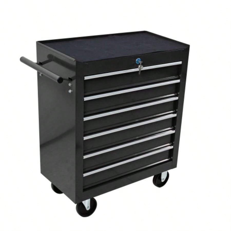 Rolling Chest, 6 Drawer Box with Wheels, Heavy Duty Industrial Service Cart Storage Organizer with Locking System, Rolling Box Organizer Garage, Repair Shop - BLACK