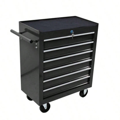Rolling Chest, 6 Drawer Box with Wheels, Heavy Duty Industrial Service Cart Storage Organizer with Locking System, Rolling Box Organizer Garage, Repair Shop - BLACK