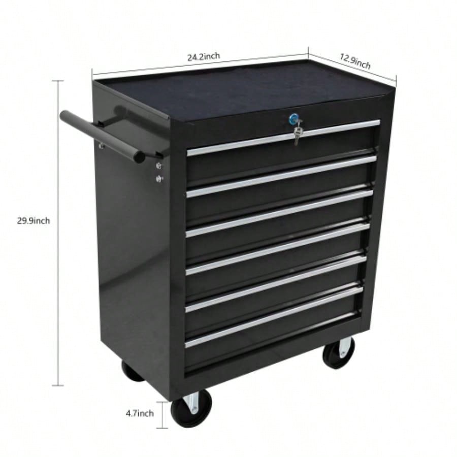 Rolling Chest, 6 Drawer Box with Wheels, Heavy Duty Industrial Service Cart Storage Organizer with Locking System, Rolling Box Organizer Garage, Repair Shop - BLACK