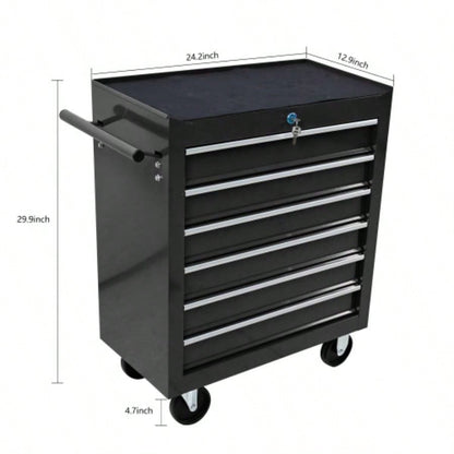 Rolling Chest, 6 Drawer Box with Wheels, Heavy Duty Industrial Service Cart Storage Organizer with Locking System, Rolling Box Organizer Garage, Repair Shop - BLACK