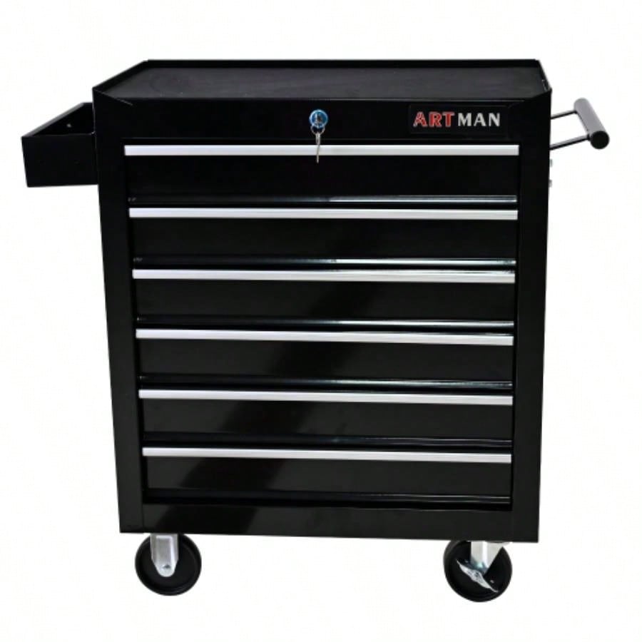 Rolling Chest, 6 Drawer Box with Wheels, Heavy Duty Industrial Service Cart Storage Organizer with Locking System, Rolling Box Organizer Garage, Repair Shop - BLACK