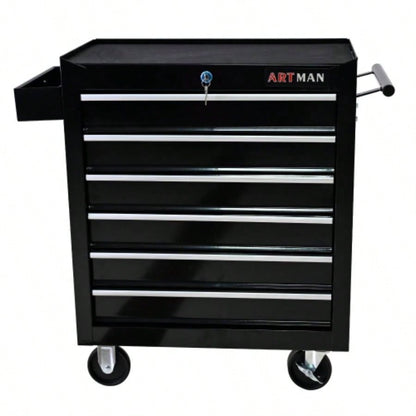 Rolling Chest, 6 Drawer Box with Wheels, Heavy Duty Industrial Service Cart Storage Organizer with Locking System, Rolling Box Organizer Garage, Repair Shop - BLACK