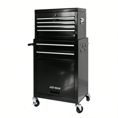 High Capacity Rolling Chest with Wheels and Drawers, 6 - Drawer Storage Cabinet - BLACK