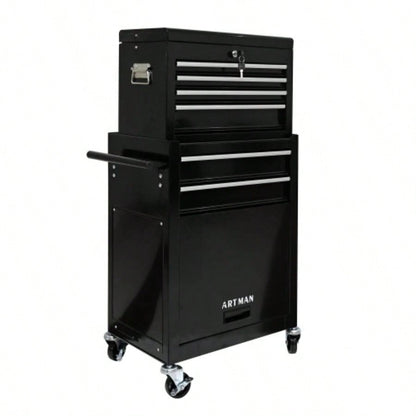 High Capacity Rolling Chest with Wheels and Drawers, 6 - Drawer Storage Cabinet - BLACK