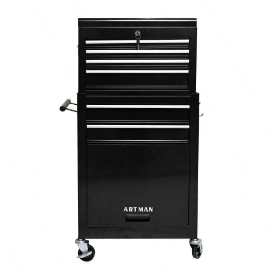 High Capacity Rolling Chest with Wheels and Drawers, 6 - Drawer Storage Cabinet - BLACK