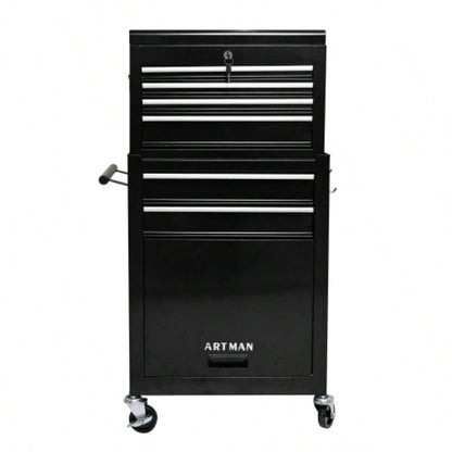 High Capacity Rolling Chest with Wheels and Drawers, 6 - Drawer Storage Cabinet - BLACK