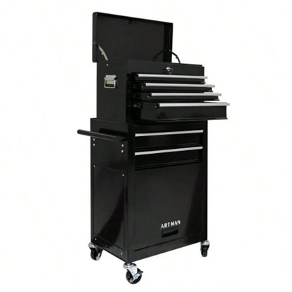 High Capacity Rolling Chest with Wheels and Drawers, 6 - Drawer Storage Cabinet - BLACK