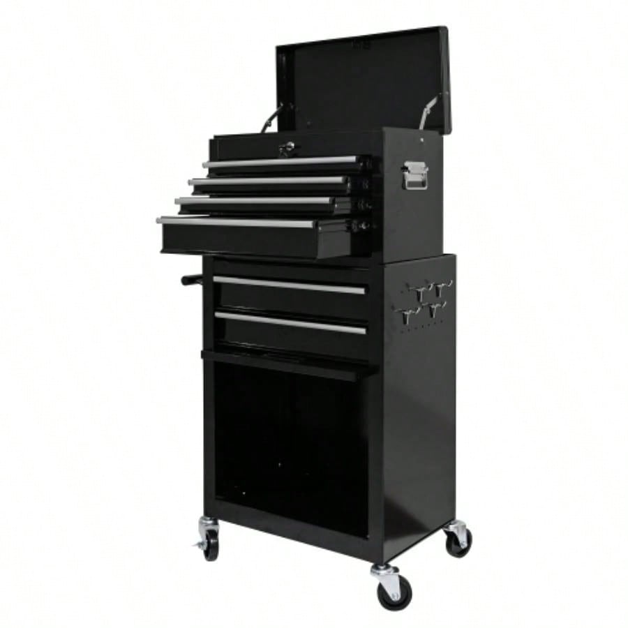 High Capacity Rolling Chest with Wheels and Drawers, 6 - Drawer Storage Cabinet - BLACK