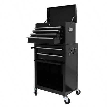 High Capacity Rolling Chest with Wheels and Drawers, 6 - Drawer Storage Cabinet - BLACK