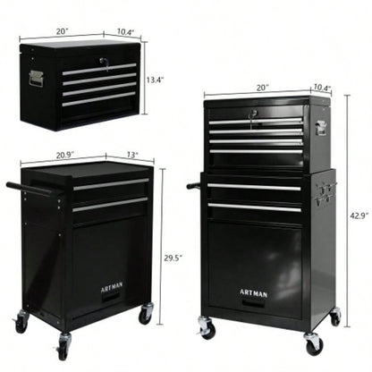 High Capacity Rolling Chest with Wheels and Drawers, 6 - Drawer Storage Cabinet - BLACK