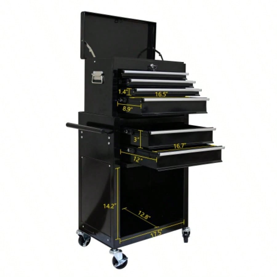 High Capacity Rolling Chest with Wheels and Drawers, 6 - Drawer Storage Cabinet - BLACK