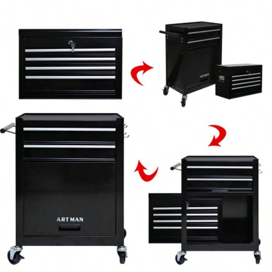 High Capacity Rolling Chest with Wheels and Drawers, 6 - Drawer Storage Cabinet - BLACK
