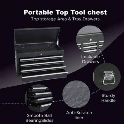 Chest, 8 - Drawer Rolling Storage Cabinet with 2 in 1 Detachable Top Box, Liner, Lockable Wheels, Side Hooks, Locking Mechanism, Metal Cart Garage
