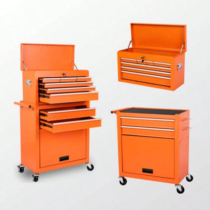Chest, 8 - Drawer Rolling Storage Cabinet with 2 in 1 Detachable Top Box, Liner, Lockable Wheels, Side Hooks, Locking Mechanism, Metal Cart Garage