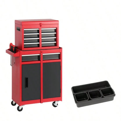 Chest, 5 - Drawer Rolling Storage Cabinet with Detachable Top Box, Liner, Universal Lockable Wheels, Adjustable Shelf, Locking Mechanism, Metal Cart, with 5pcs plastic tray