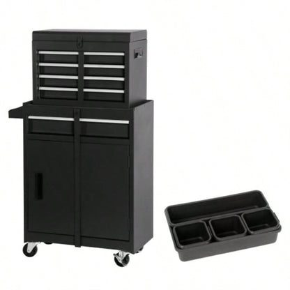 Chest, 5 - Drawer Rolling Storage Cabinet with Detachable Top Box, Liner, Universal Lockable Wheels, Adjustable Shelf, Locking Mechanism, Metal Cart, with 5pcs plastic tray