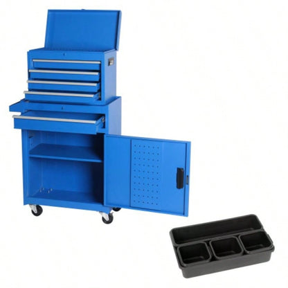 Chest, 5 - Drawer Rolling Storage Cabinet with Detachable Top Box, Liner, Universal Lockable Wheels, Adjustable Shelf, Locking Mechanism, Metal Cart, with 5pcs plastic tray