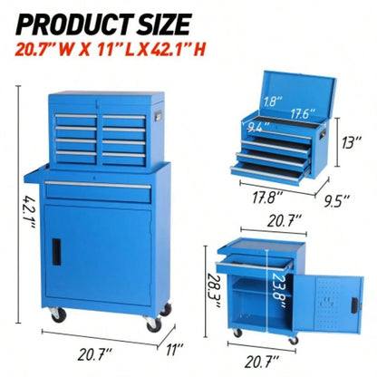 Chest, 5 - Drawer Rolling Storage Cabinet with Detachable Top Box, Liner, Universal Lockable Wheels, Adjustable Shelf, Locking Mechanism, Metal Cart, with 5pcs plastic tray