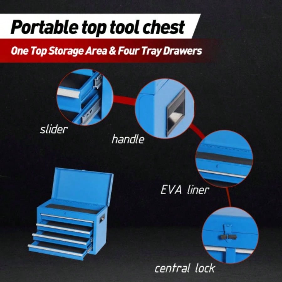 Chest, 5 - Drawer Rolling Storage Cabinet with Detachable Top Box, Liner, Universal Lockable Wheels, Adjustable Shelf, Locking Mechanism, Metal Cart, with 5pcs plastic tray