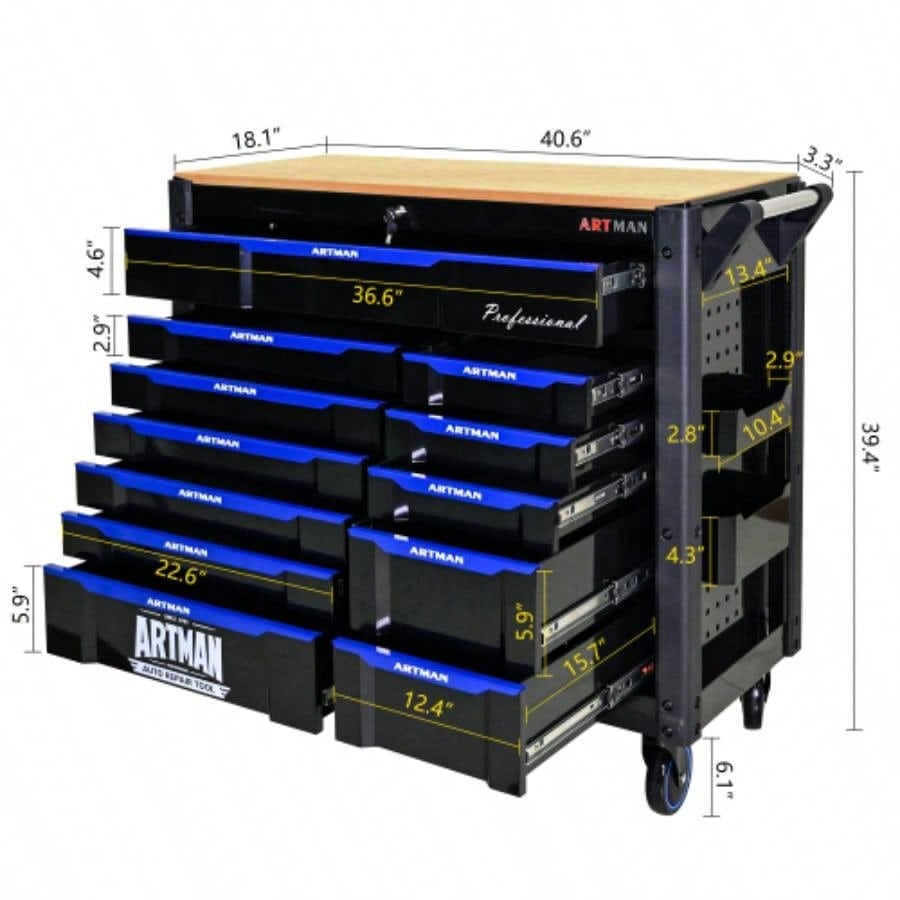 12 - Layer Drawer Multi - purpose Car, With Wheels, Wooden Countertops