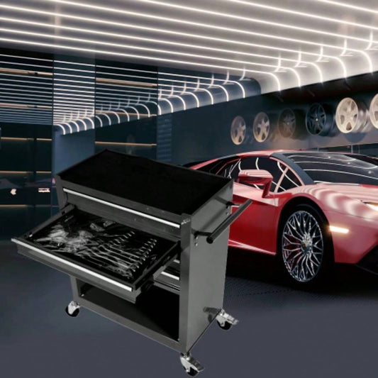 4 - Drawer Rrolling Box, 24.4 With 4 Wheels and Drawers With Tools, Garage, Warehouse, Workshop, Shop, BLACK