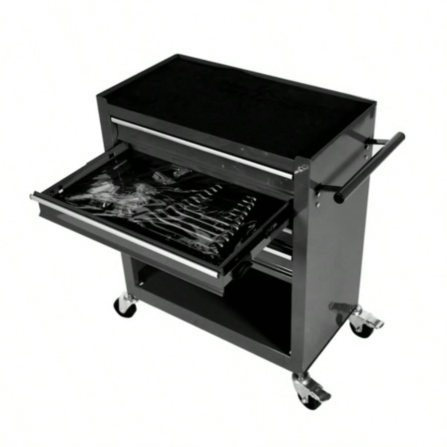 4 - Drawer Rrolling Box, 24.4 With 4 Wheels and Drawers With Tools, Garage, Warehouse, Workshop, Shop, BLACK