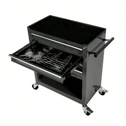 4 - Drawer Rrolling Box, 24.4 With 4 Wheels and Drawers With Tools, Garage, Warehouse, Workshop, Shop, BLACK