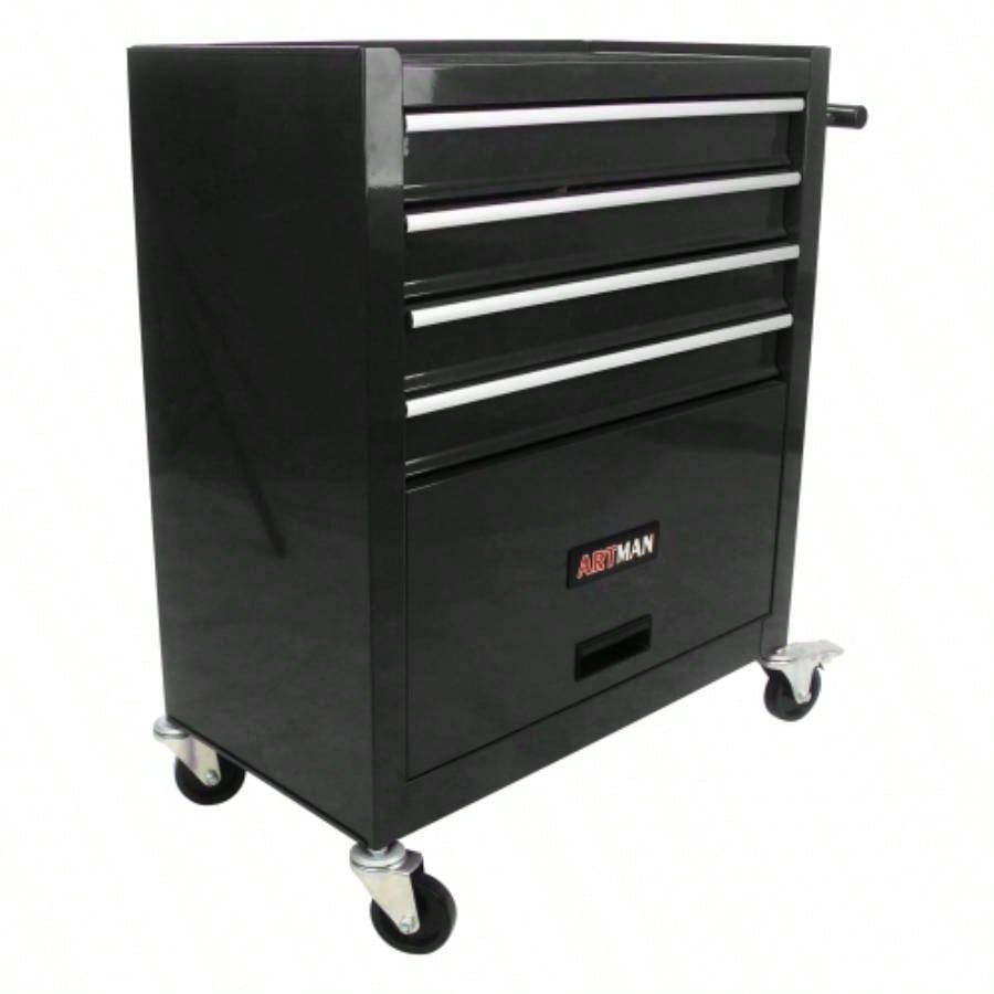 4 - Drawer Rrolling Box, 24.4 With 4 Wheels and Drawers With Tools, Garage, Warehouse, Workshop, Shop, BLACK
